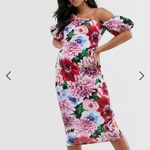 ASOS DESIGN Maternity bubble sleeve floral bodycon midi dress | Size 6